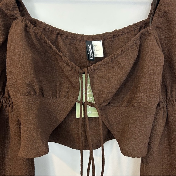 NWT H&M Brown Long Sleeve Lace Up Boho Crop Top Size Small - Picture 4 of 14